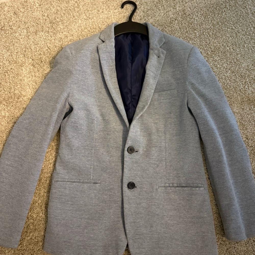 10/12 Class Club Light Gray Boys' Knit Blazer with Navy Lining